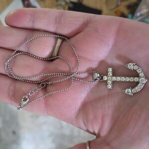 CZ Anchor charm necklace silver tone